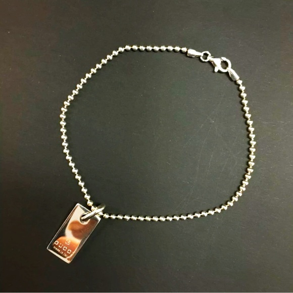 GUCCI Logo Plate Silver 925 Ball Chain Bracelet - Picture 1 of 11